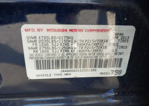 2014 Mitsubishi Outlander Es from USA, damaged, VIN JA4AD2A31EZ001393
